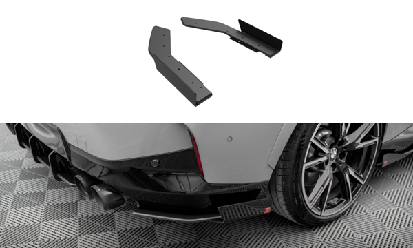 Maxton Street Pro Rear Side Splitters + Flaps BMW 2 Coupe M240I G42 - Black + Gloss Flaps    