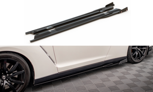Maxton Side Skirts Diffusers + Flaps Nissan Gtr R35 Facelift - Gloss Black