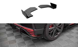 Maxton Street Pro Rear Side Splitters + Flaps Hyundai I20 N Mk3 - Black-Red + Gloss Flaps