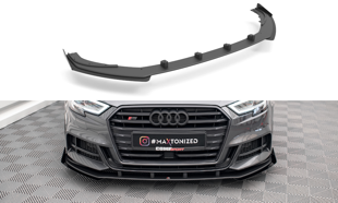 Maxton Street Pro Front Splitter V.1 + Flaps Audi S3 / A3 S-Line Sportback 8V Facelift - Black-Red + Gloss Flaps