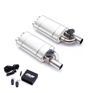 RM Motors Set of straight-through silencers with electric valve EV03 Can length - 350 mm, Inlet diameter - 76 mm, Valve type - Electric