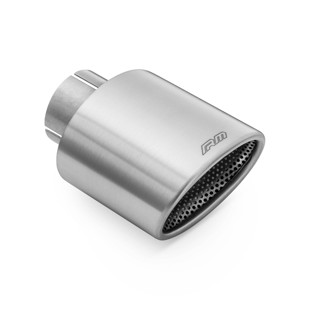RM Motors slanted oval tip in satin stainless steel with perforated diffuser Inlet diameter - 63,5 mm, Including the clamp - No